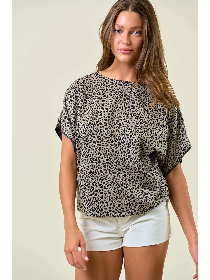 Leopard Zipper Trim Top