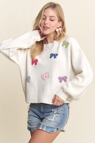 Ivory Chenille Bow Sweater