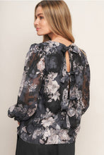 Load image into Gallery viewer, Black Floral Tie Back Top
