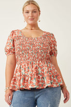 Load image into Gallery viewer, Coral Smocked Floral Top - Plus
