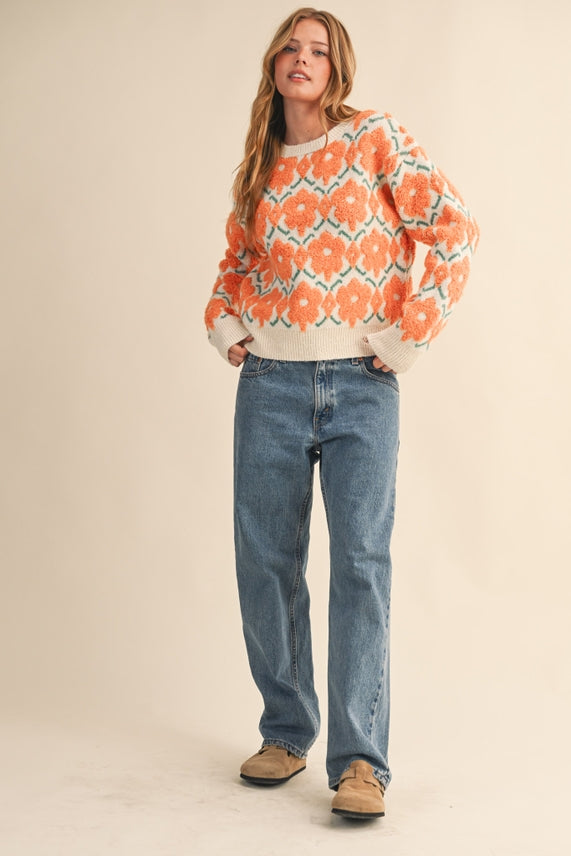 Orange Floral Sweater