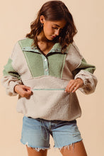 Load image into Gallery viewer, Sage + Oatmeal Sherpa Pullover
