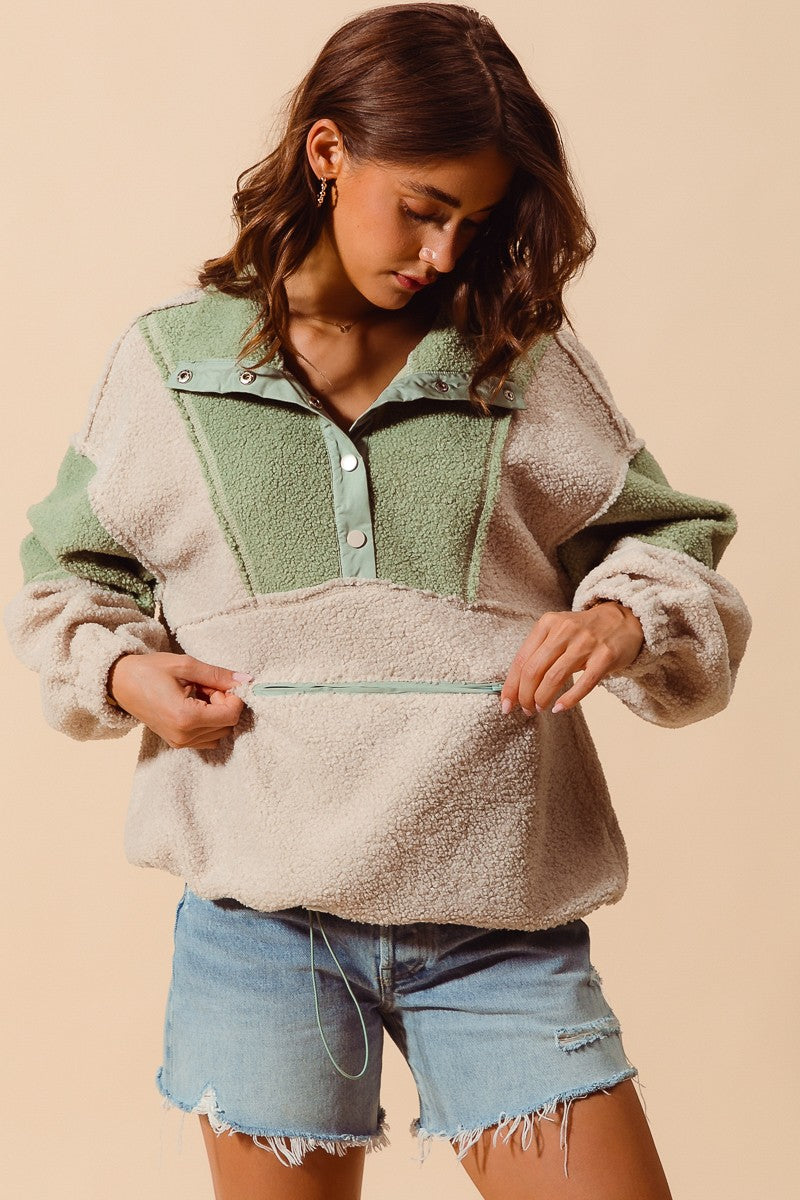 Sage + Oatmeal Sherpa Pullover