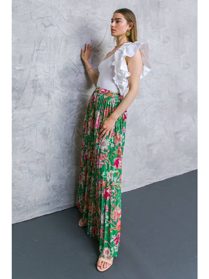 Green + Pink Floral Pants