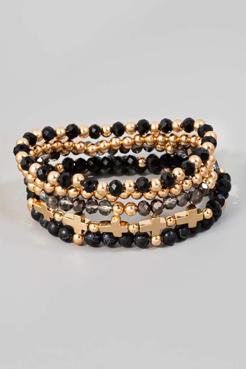 Black Cross Bracelet Stack