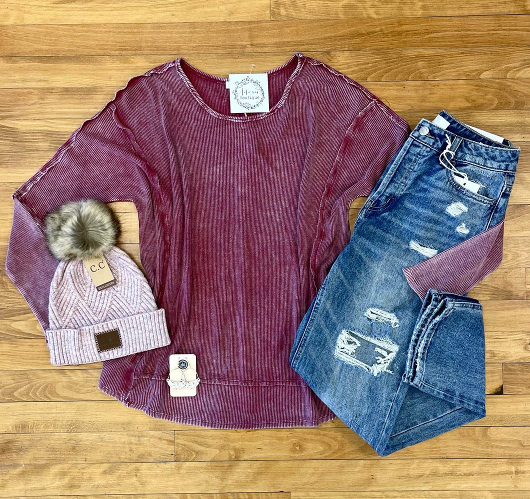 Cranberry Washed Thermal Top
