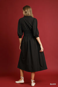 Black Smock Waist Zip Dress