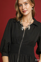 Load image into Gallery viewer, Black Smock Waist Zip Dress
