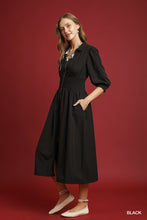 Load image into Gallery viewer, Black Smock Waist Zip Dress

