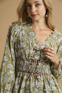 Green Floral Smock Waist Top