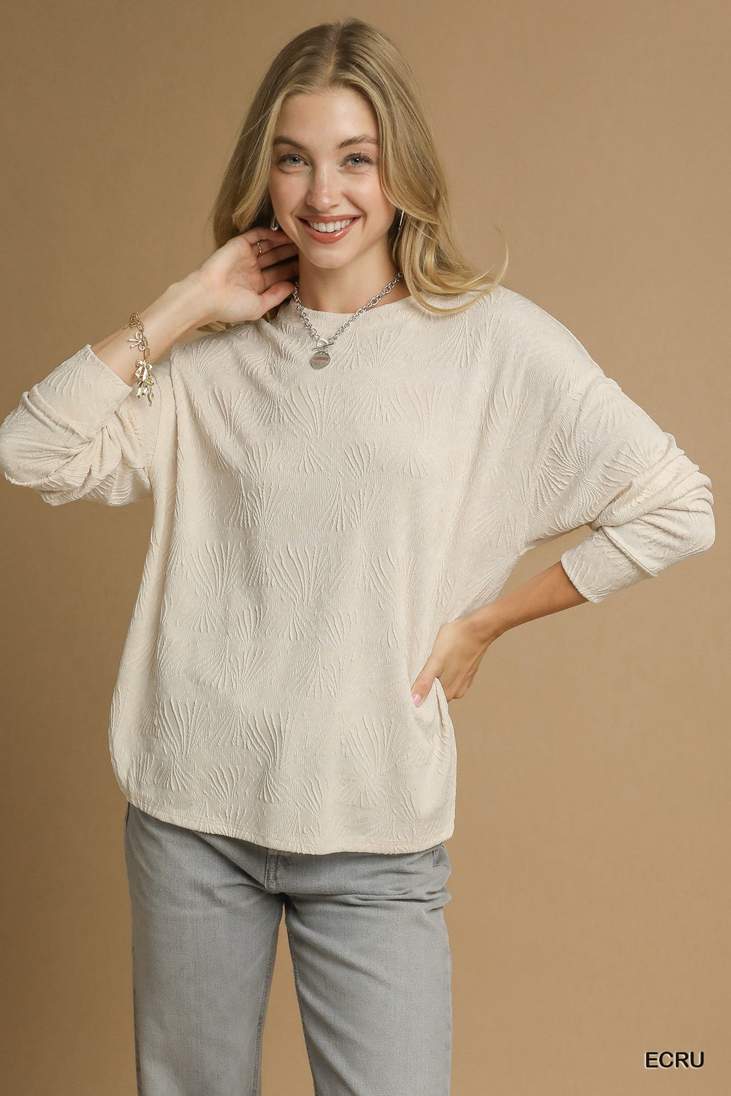 Cream Textured L/S Top