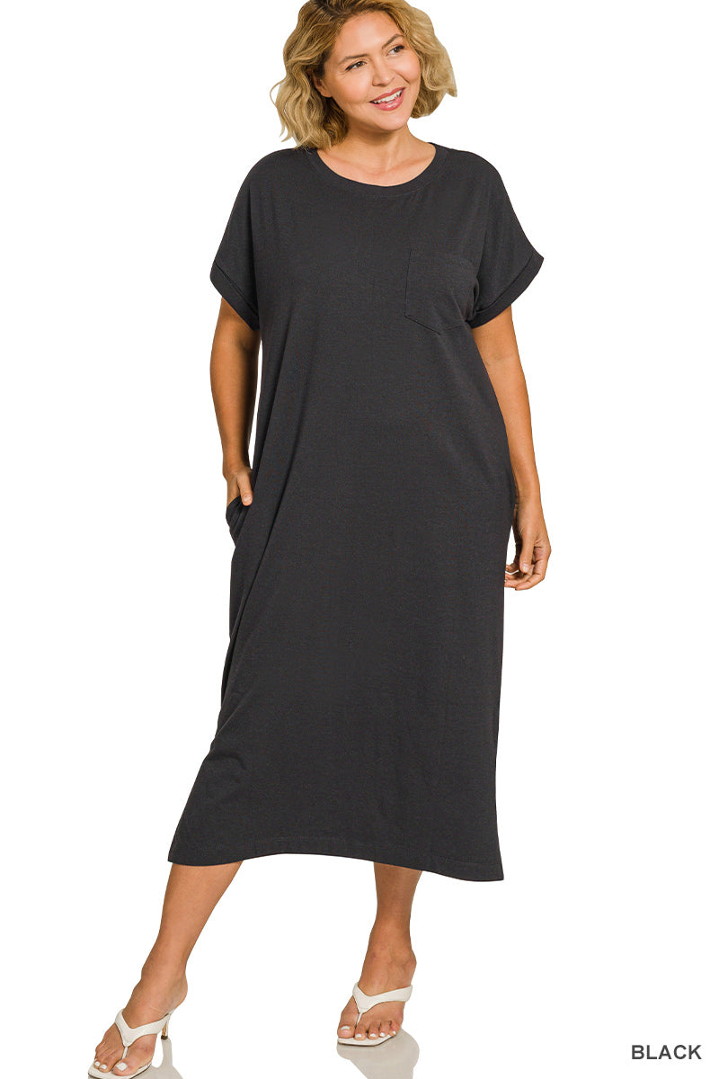 Zenana Black T-Shirt Midi Dress - Plus Adorn Boutique MI Zenana Black T-Shirt Midi Dress - Plus Adorn Boutique MI