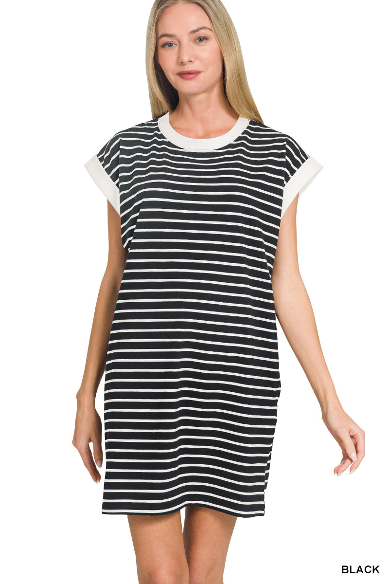 Zenana B+W Stripe Dress Large
