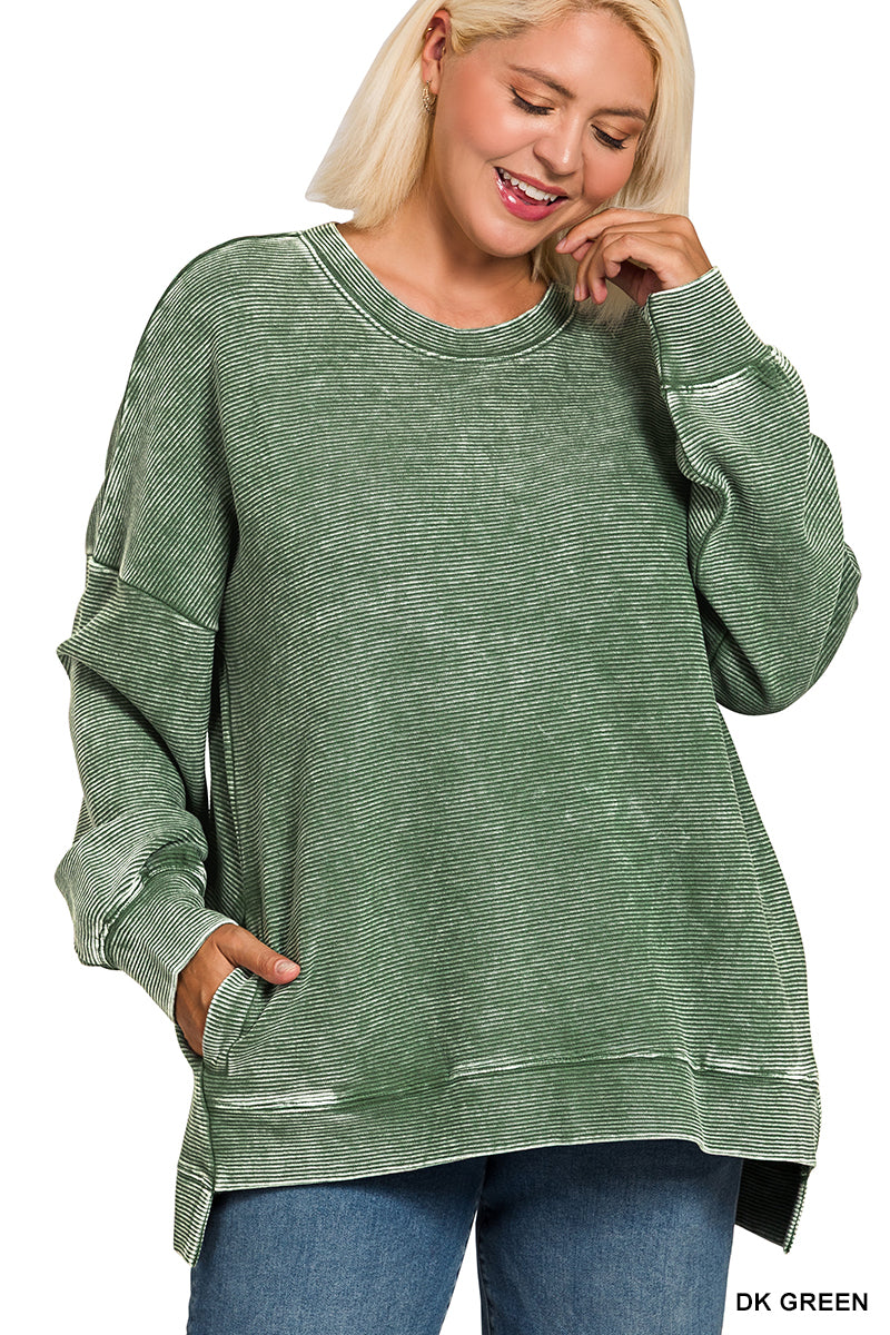 Green Ribbed Pullover - Plus