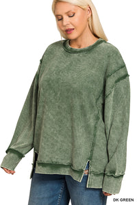 Green Ribbed Pullover - Plus