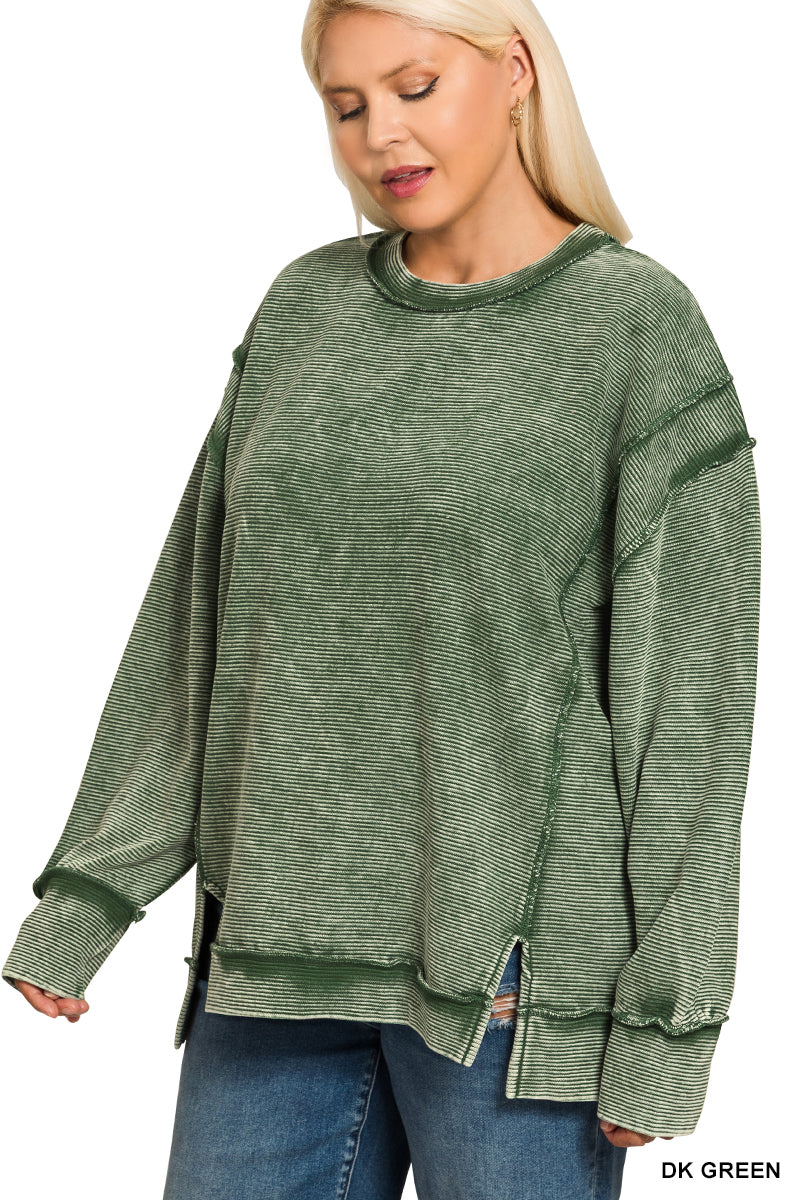 Green Ribbed Pullover - Plus