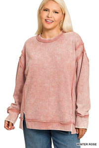 Rose Ribbed Pullover - Plus
