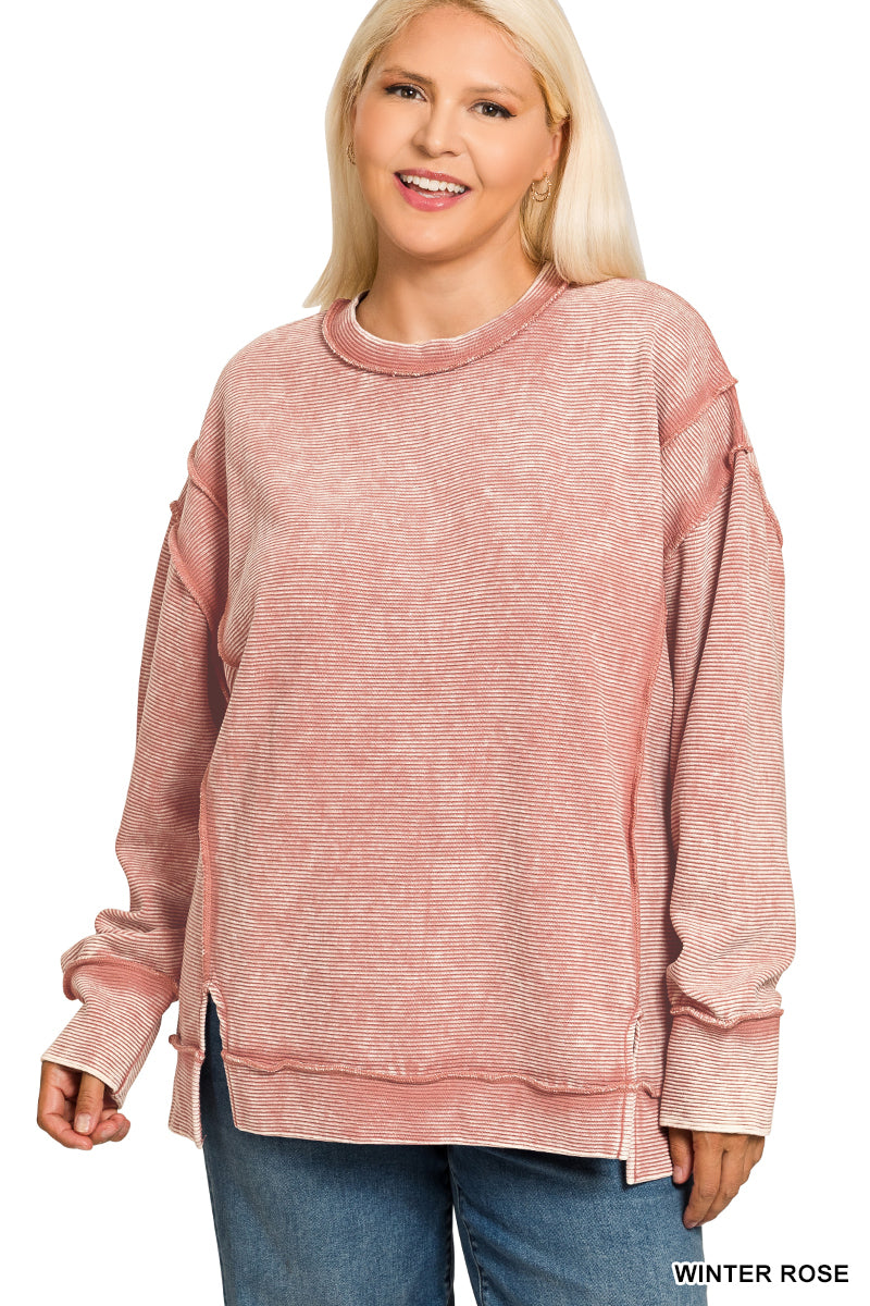 Rose Ribbed Pullover - Plus
