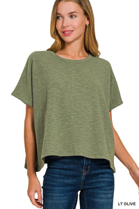 Olive Cotton Slub Oversized Tee