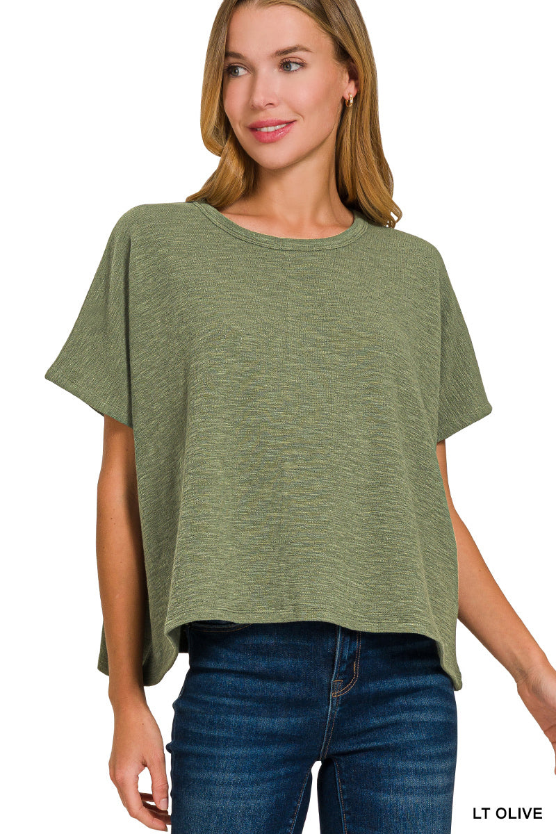 Olive Cotton Slub Oversized Tee
