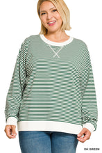 Load image into Gallery viewer, Dark Green Stripe Pullover - Plus
