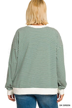 Load image into Gallery viewer, Dark Green Stripe Pullover - Plus
