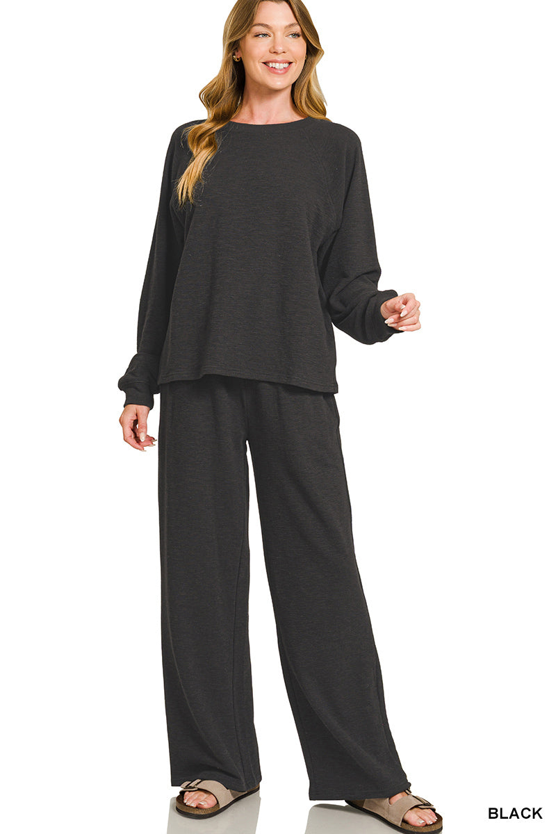 Black Slub L/S Top + Pants Set