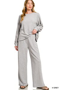 Grey Slub L/S Top + Pants Set