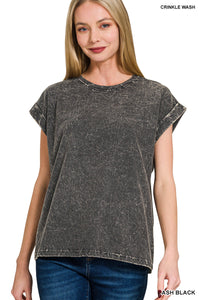 Black Washed Cuffed Tee