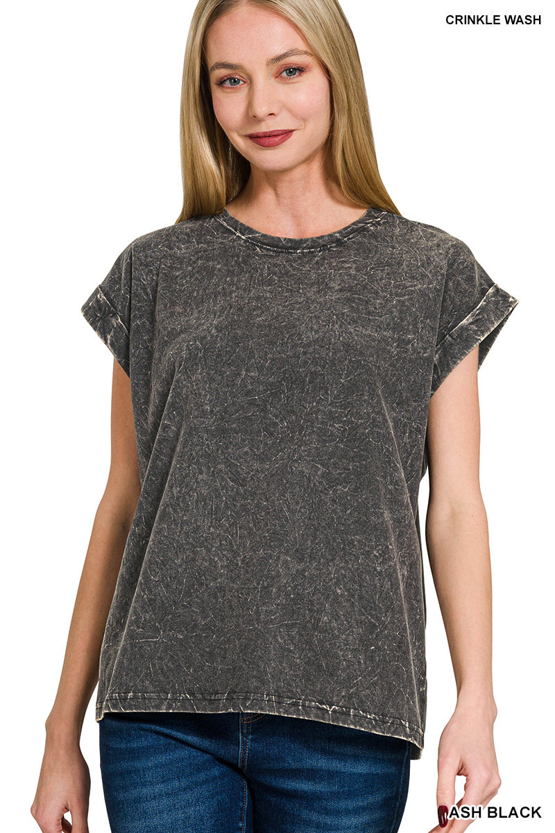 Black Washed Cuffed Tee