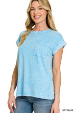 Load image into Gallery viewer, Zenana Sky Blue Cuffed Pocket Tee
