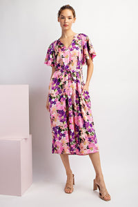 Violet Floral Midi Dress