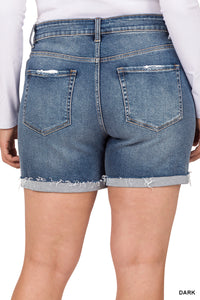 Dark Wash Cuffed Shorts - Plus