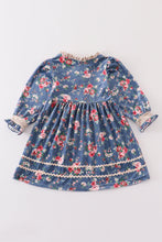 Load image into Gallery viewer, Blue Floral Velvet Dress - Kids
