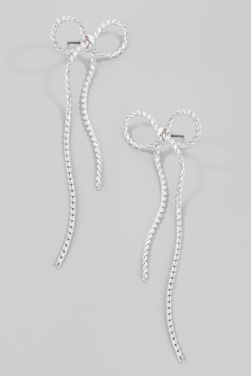 Silver Bow Dangle Studs