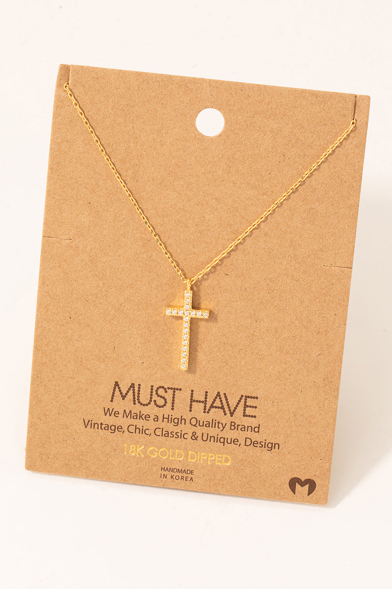 Pave Cross Charm Necklace