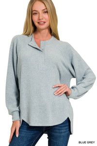 Blue Grey Brushed Henley Top