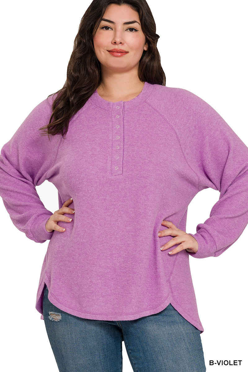 Violet Brushed Henley Top - Plus