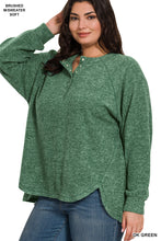 Load image into Gallery viewer, Dark Green Brushed Henley - Plus
