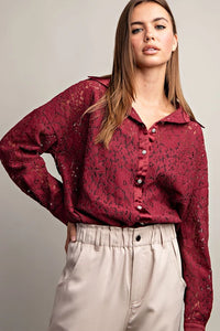 Wine Lace Button Top