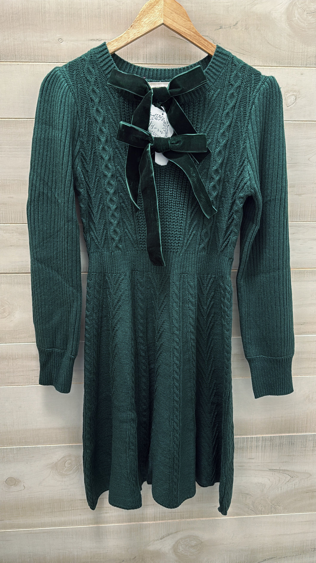 Green Cable Bow Sweater Dress