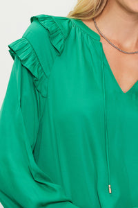 Kelly Green Ruffle Shoulder Top