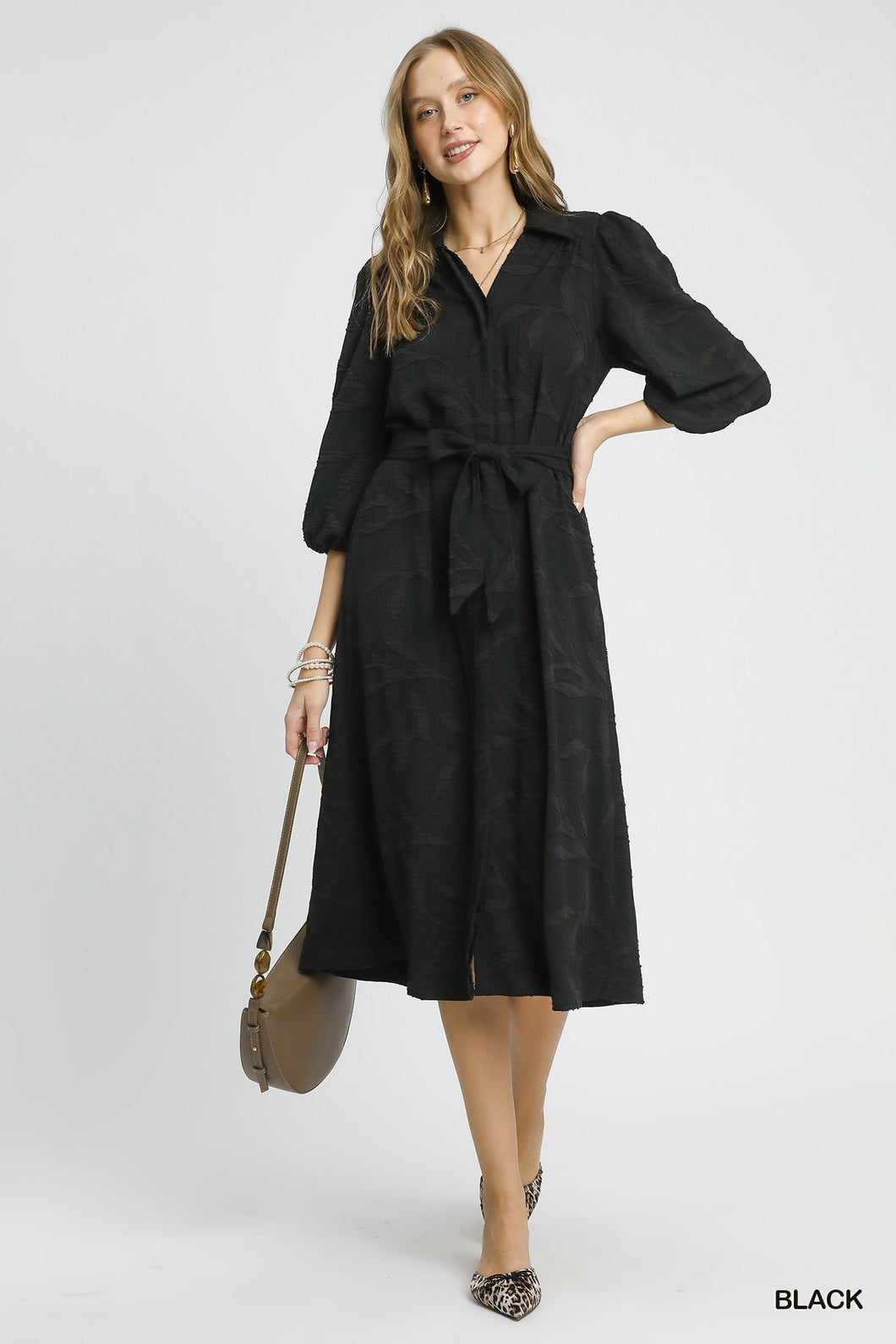 Black Jacquard Midi Dress