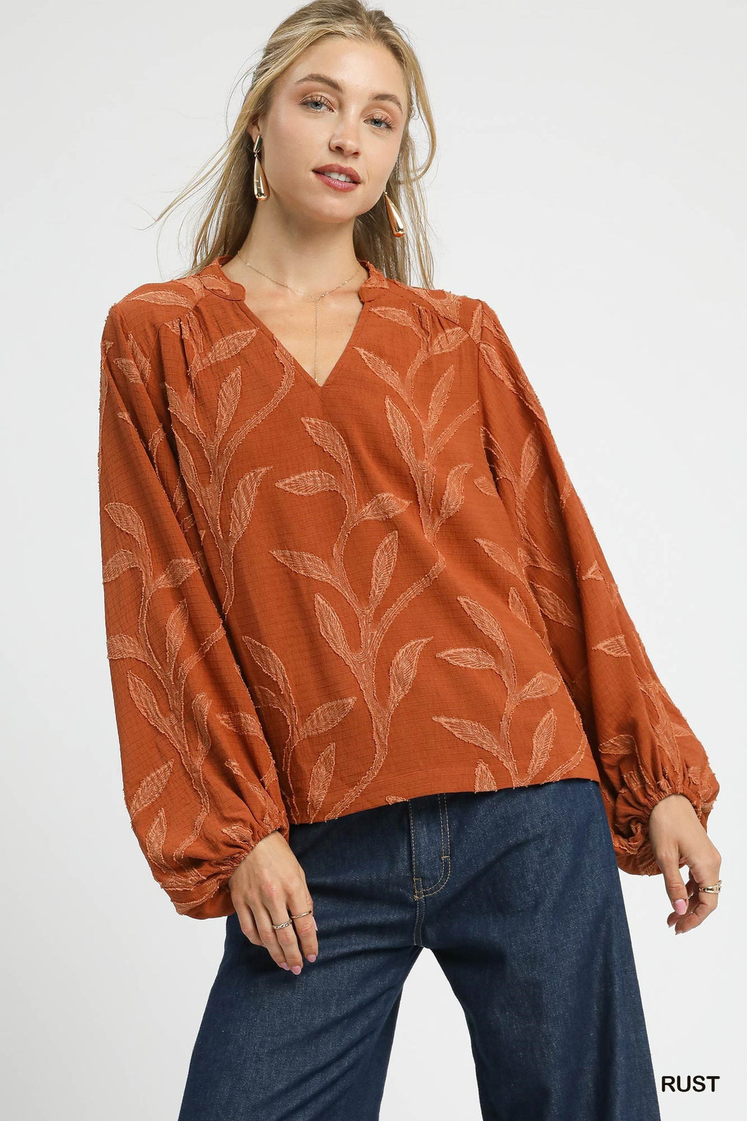 Rust Jacquard Top