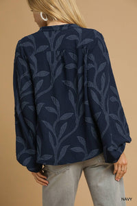 Navy Jacquard Top