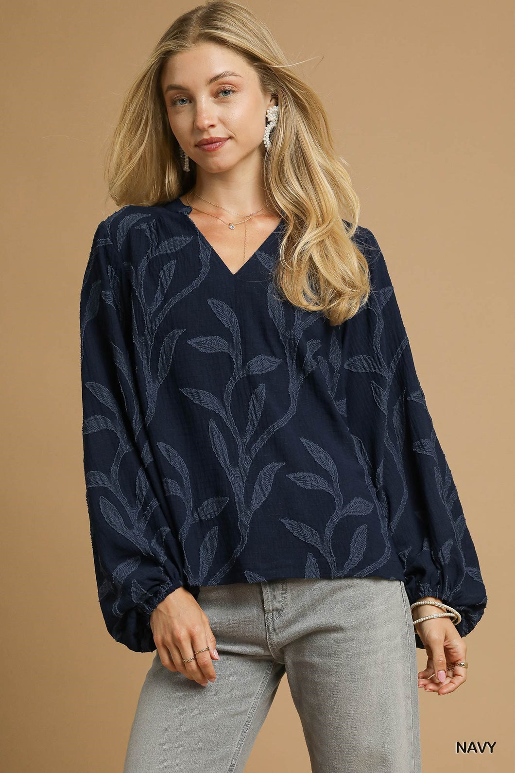 Navy Jacquard Top