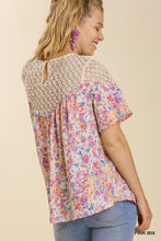 Load image into Gallery viewer, Watercolor Pink Lace Trim Top
