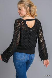 Black Scalloped Crochet Sweater