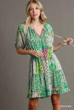 Load image into Gallery viewer, Green Patchwork Floral Dress
