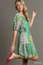 Load image into Gallery viewer, Green Patchwork Floral Dress
